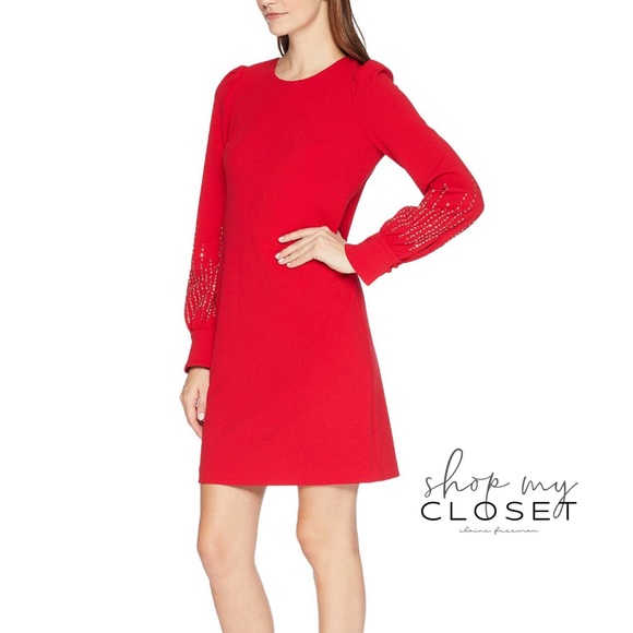 CALVIN KLEIN NWT Embellished Bubble Sleeve Sheath - Picture 2 of 3